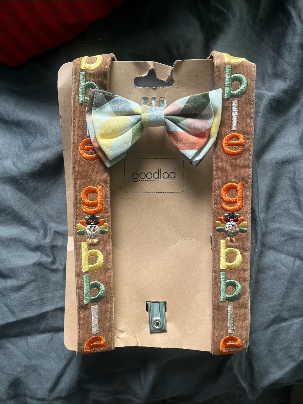 Good‎ Lad Brown Kids Suspenders with Pastel Multicolor Bow Tie thanksgiving